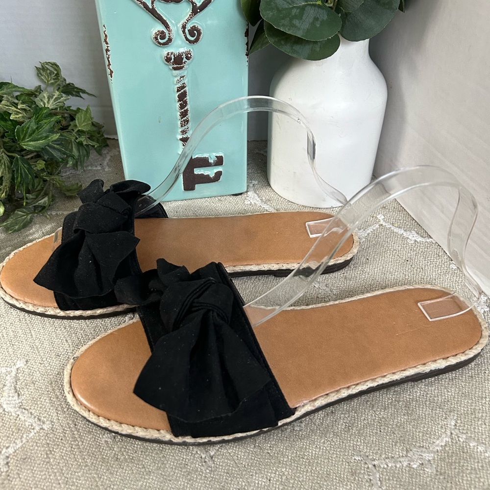 Loft Black Slip On BOW Flat Sandals. Size 10 - Picture 6 of 10